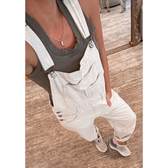 FREE PEOPLE We the Free Ziggy Denim Overalls in Wash Parchment Size Medium - Picture 2 of 15